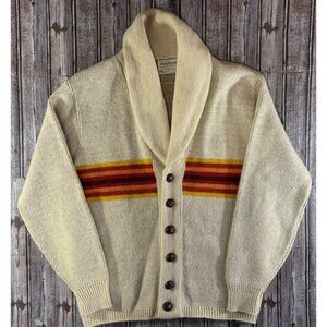 Pendleton High Grade Wool  Western Aztec Cardigan size L Ivory Vintage 70's